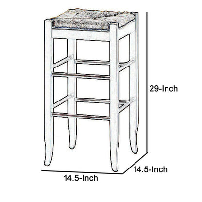 Rush Woven Wooden Frame Barstool with Saber Legs, Beige and Dark Brown - View 5