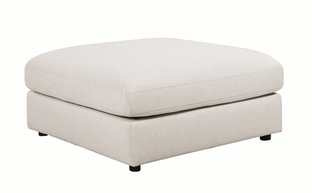 Fabric Upholstered Wooden Ottoman with Loose Cushion Seat and Small Feet, Beige - View 7