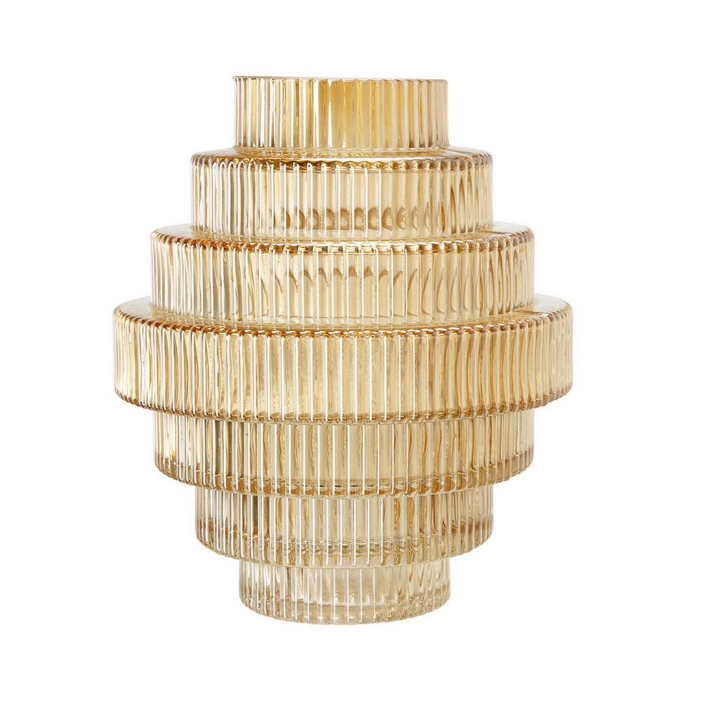 Rae Set of 2 Glass Vases, Geometric Round, Amber Yellow and Clear Finish - View 2
