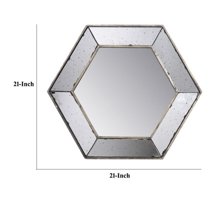 Filo 21 Inch Wall Accent Mirror, Raised Tray Edges, Hexagonal Mirror Frame - View 5