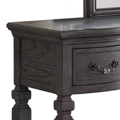 3 Piece Vanity Set with Carved Mirror and Turned Legs, Gray - View 4