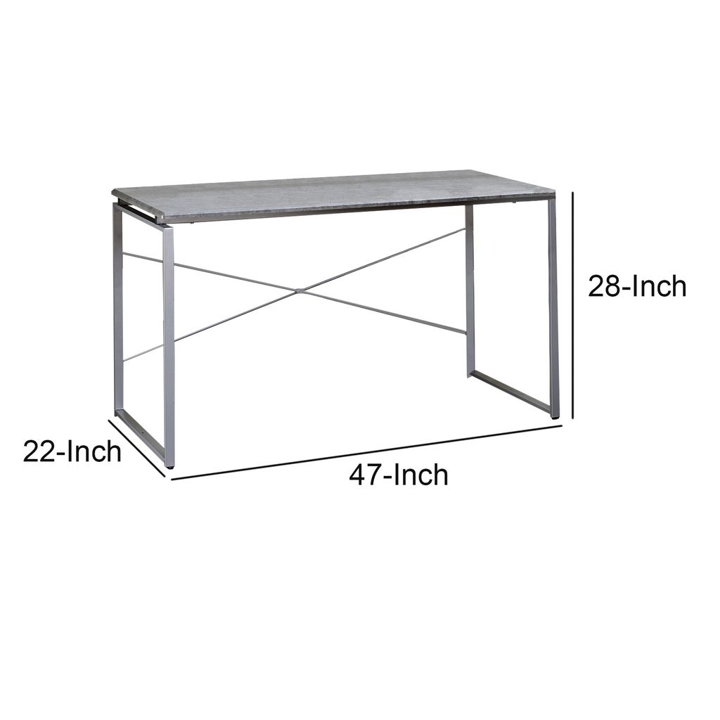 Sled Base Rectangular Table with X shape Back and Wood Top,Gray and Silver - View 5