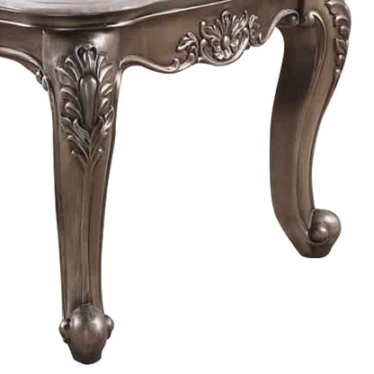Faux Marble Top Engraved Wooden Frame Coffee Table, Off White and Gold - View 4