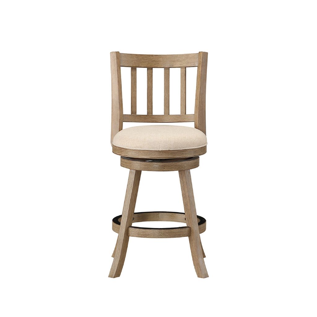 Adam 24 Inch Solid Wood Swivel Counter Stool, Slatted Back, Ivory - View 3