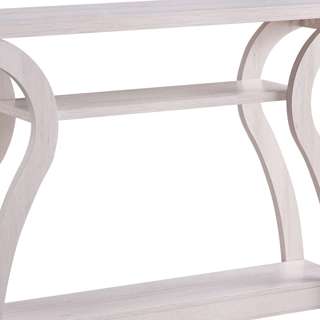 Rectangular Top Wooden Frame Console Table with 2 Bottom Shelves, Off White - View 4