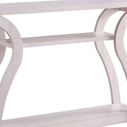 Rectangular Top Wooden Frame Console Table with 2 Bottom Shelves, Off White - View 4