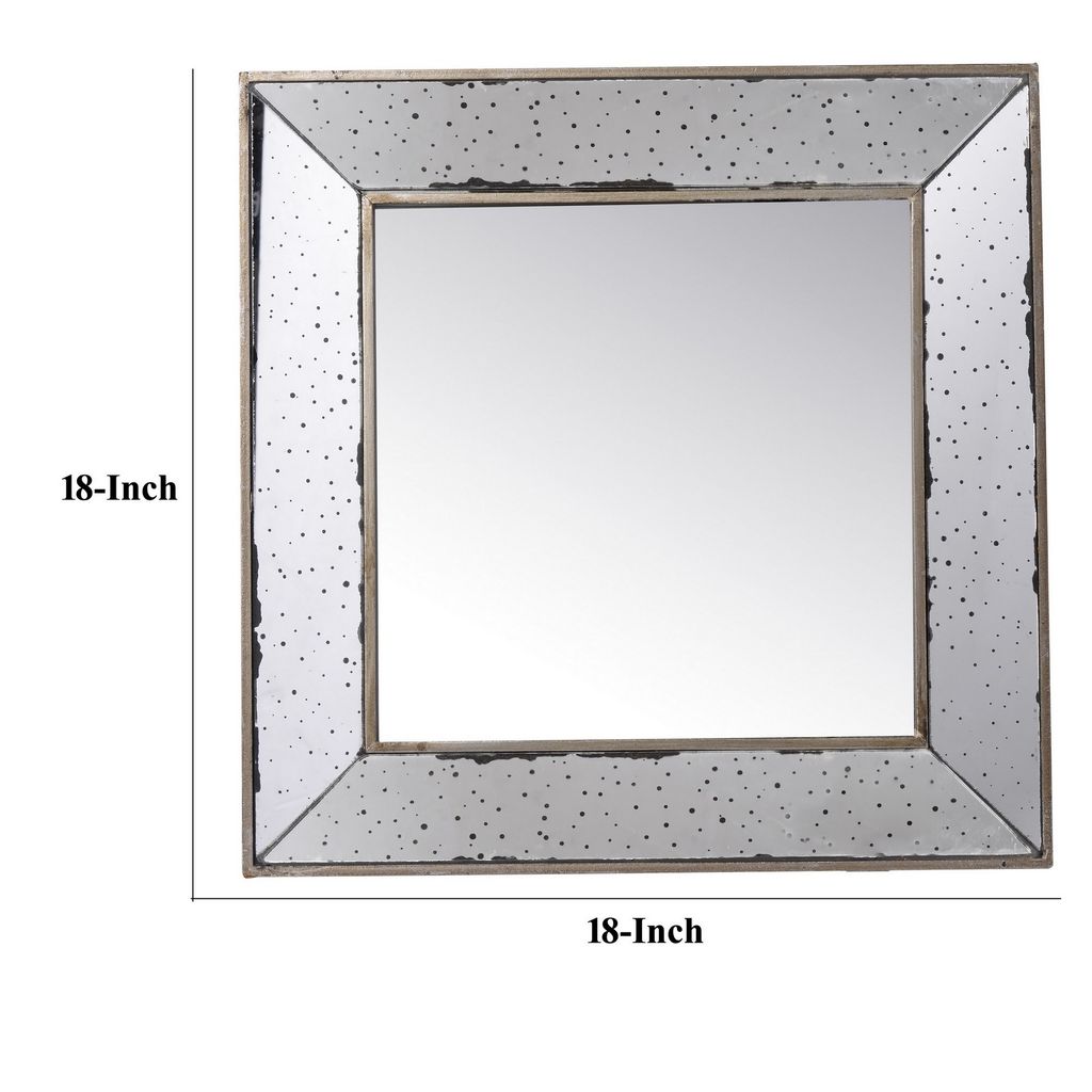Filo 18 Inch Square Wall Accent Mirror, Raised Tray Edges, Mirrored Frame - View 5