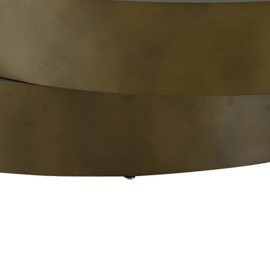 Contemporary Round Metal Coffee Table with Drum Base, Bronze - View 5