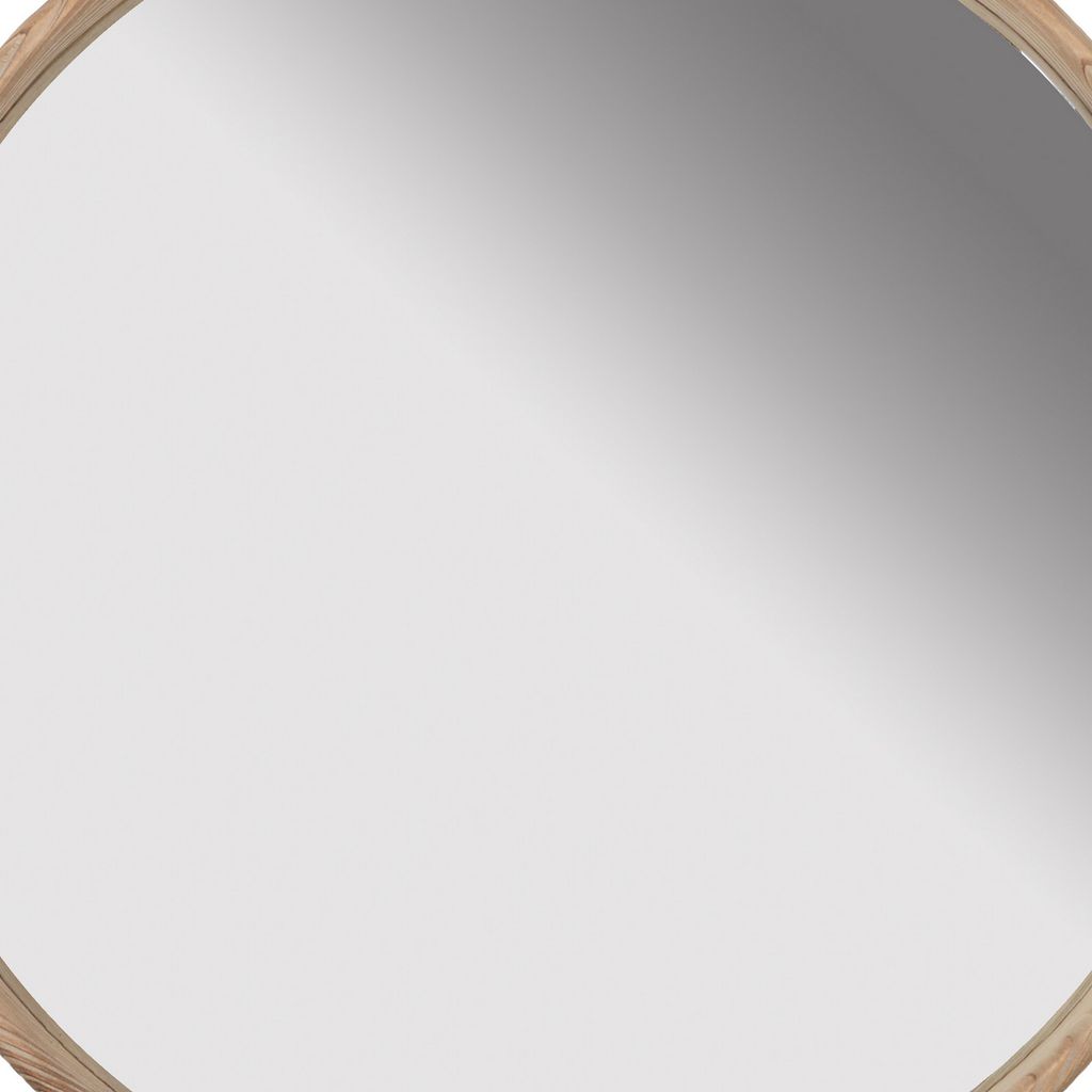 28 Inch Round Wall Mount Accent Mirror, Natural Fir Wood with Subtle Grains - View 2