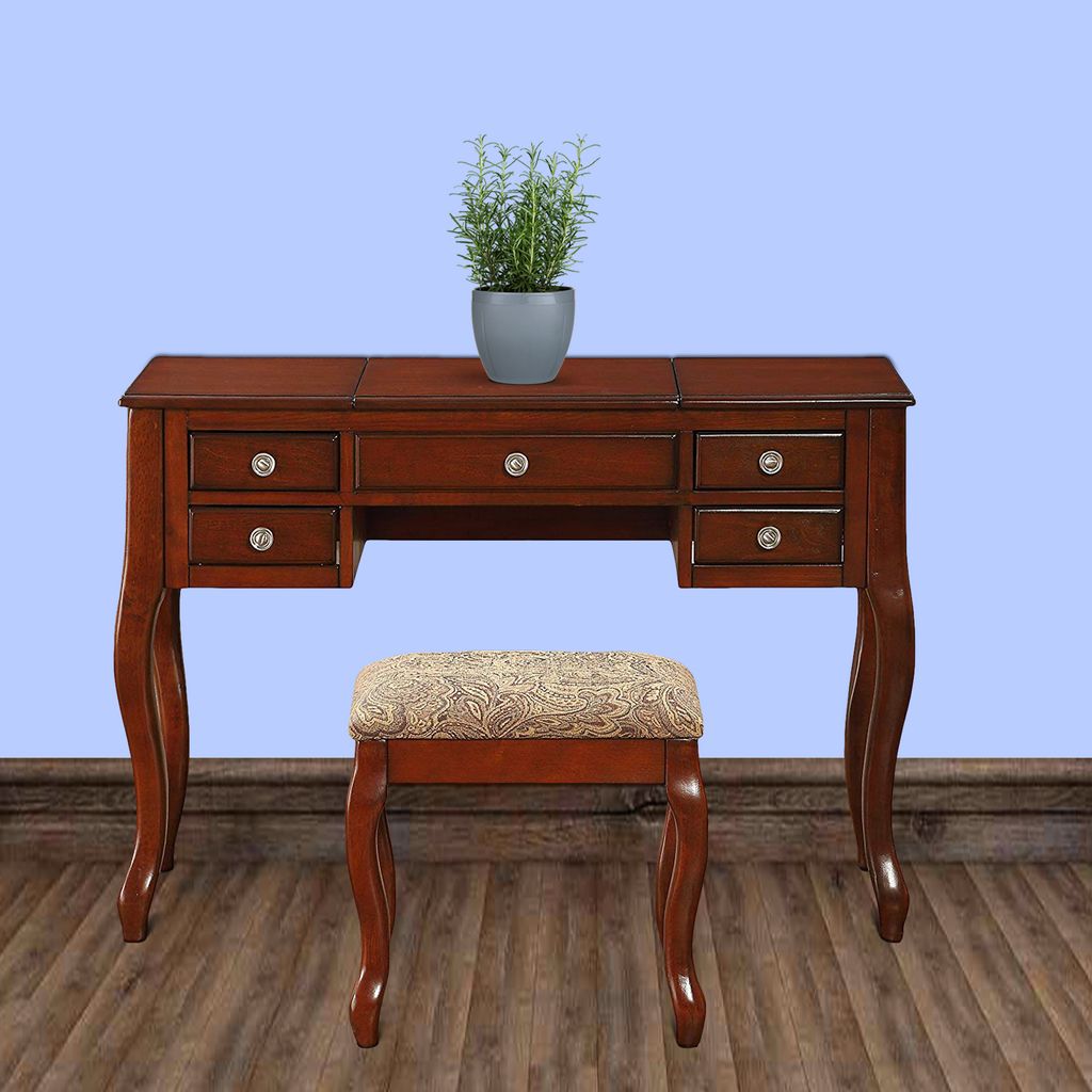 Cherub Vanity Set Featuring Stool and Flip-Up Mirror Cherry Brown - View 7