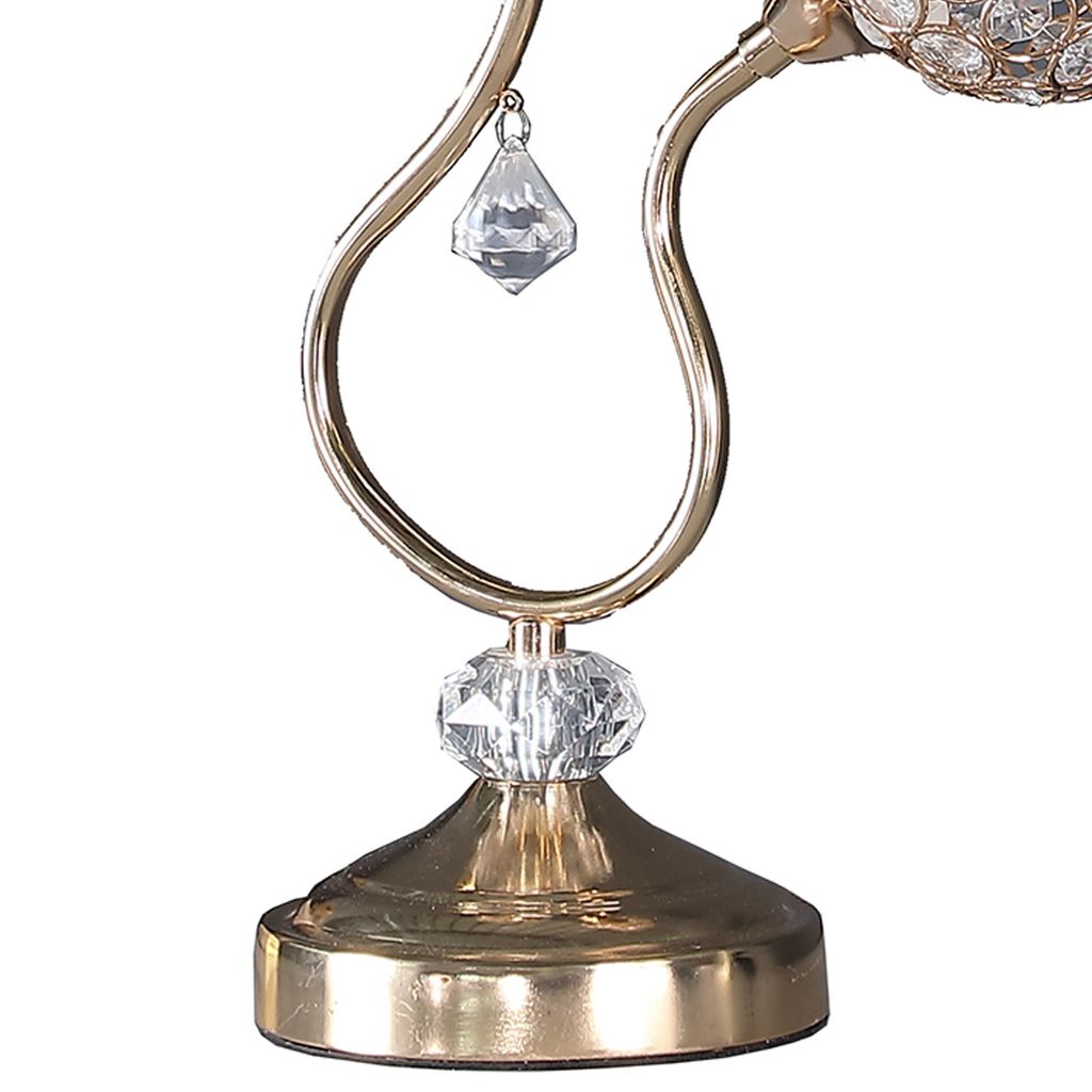 Metal Table Lamp with Floral Trumpet Shade and Crystal Accents, Gold - View 4