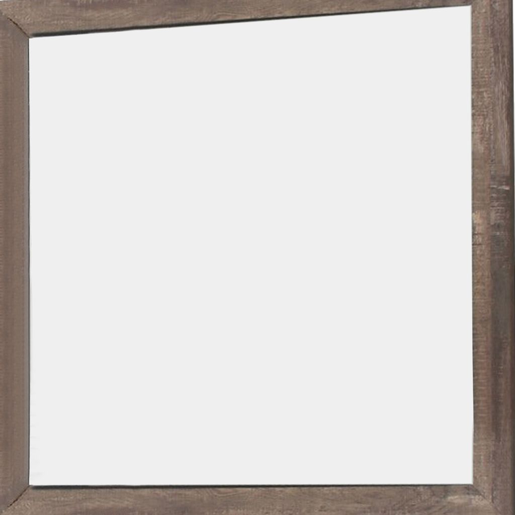Transitional Square Shape Wooden Frame Mirror with Textured Details, Brown - View 3