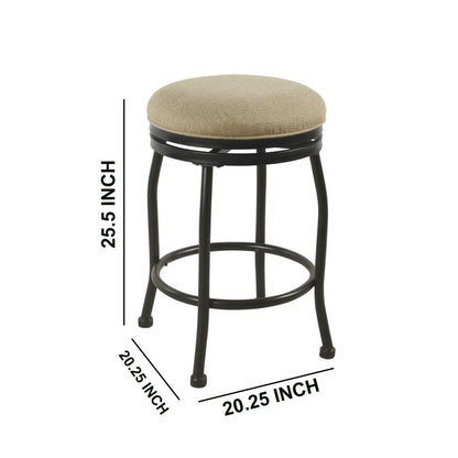 Metal Counter Stool with Swivelling Fabric Padded Seat, Beige and Black - View 6