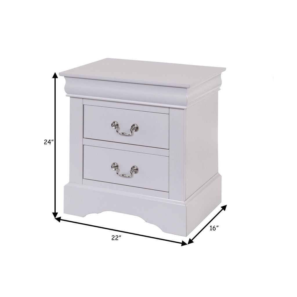 24 Inch Modern Classic Nightstand, 2 Drawers, Drop Handles, Wood, White - View 5