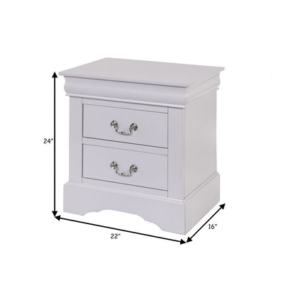 24 Inch Modern Classic Nightstand, 2 Drawers, Drop Handles, Wood, White - View 5