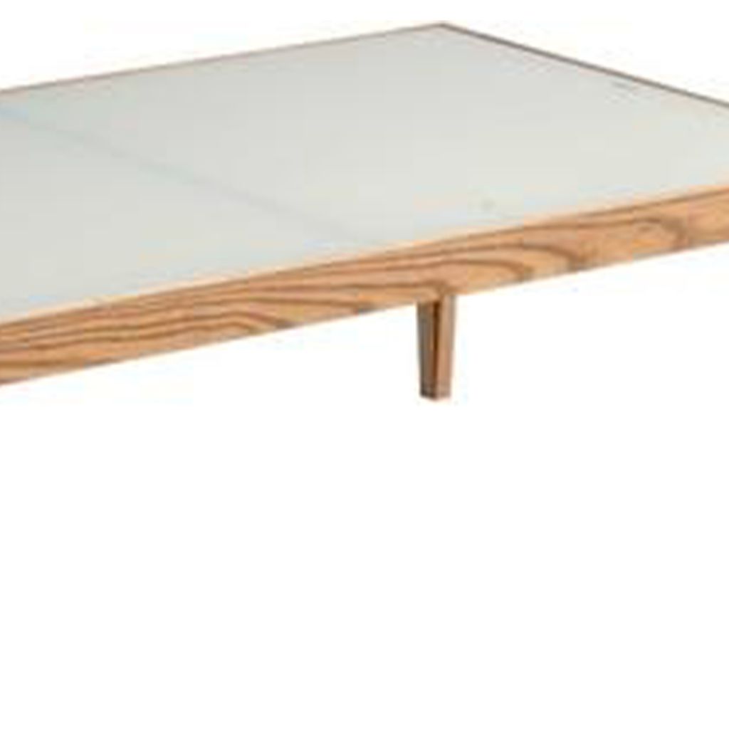 Wooden Frame Rectangular Coffee Table with Beveled Tempered Glass Top, Brown and Clear - View 4