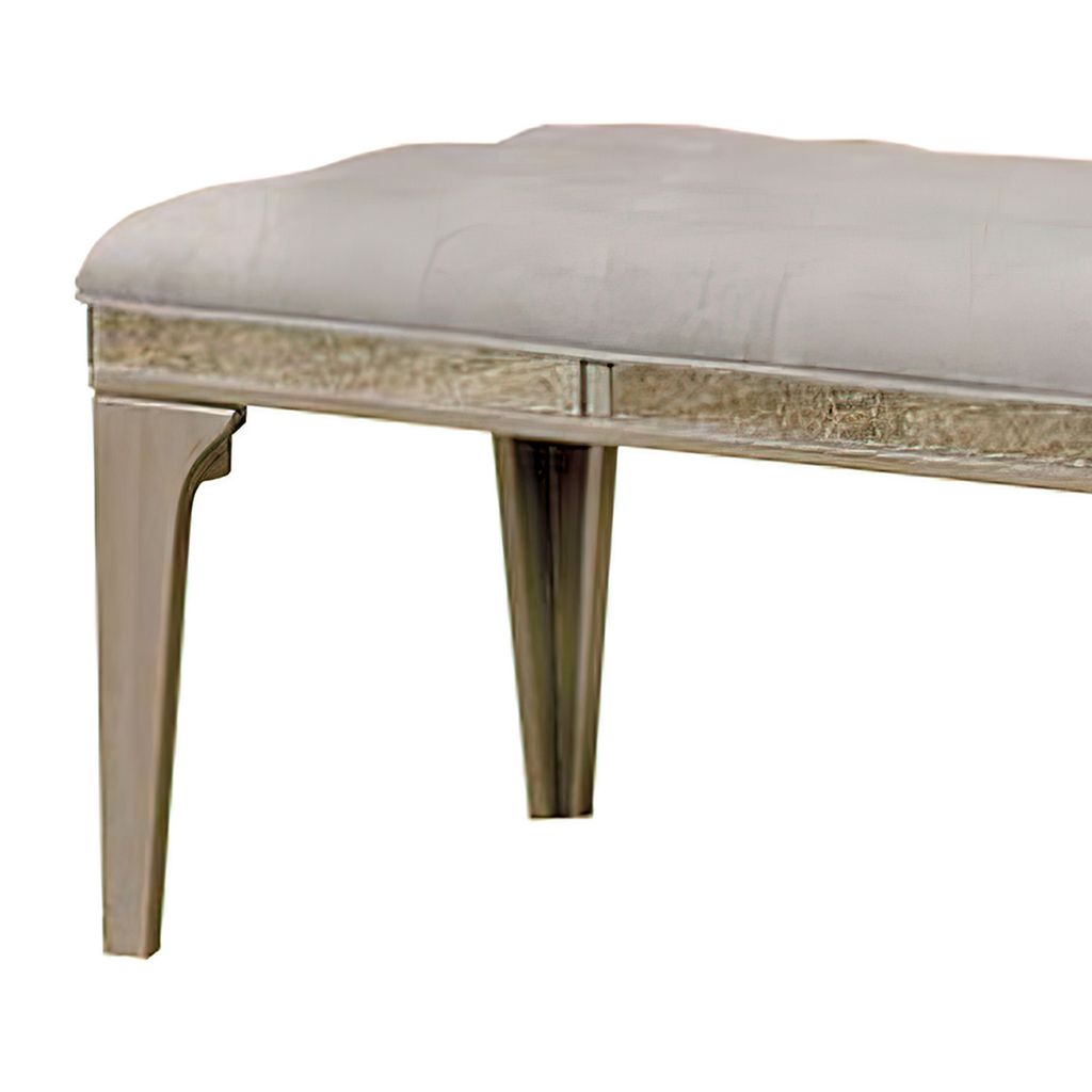 51 Inch Wood Bench, Cushioned Seat, Tapered Legs Support, Gray, Champagne Silver - View 3