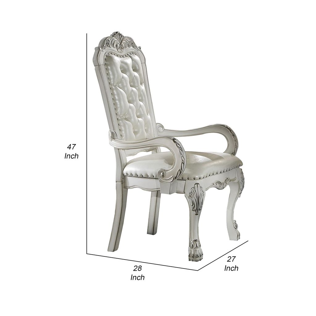 Aurora 27 Inch Executive Office Chair, Faux Leather, Tufted, Bone White - View 5