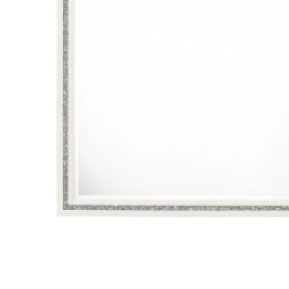 46 Inch Solid Wood Mirror, Shimmering Silver Accent, Landscape, White - View 5