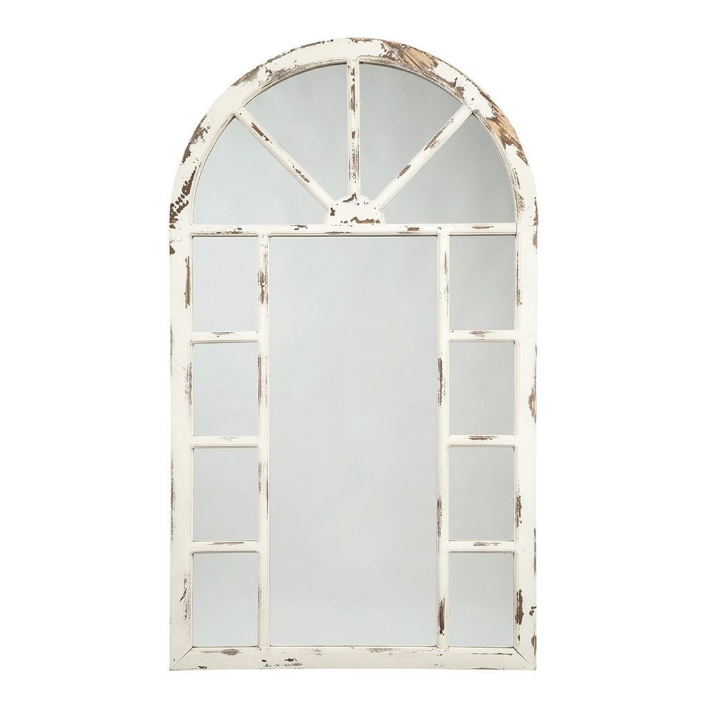 Wooden Window Pane Design Accent Mirror, Antique White