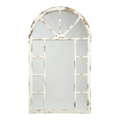 Wooden Window Pane Design Accent Mirror, Antique White