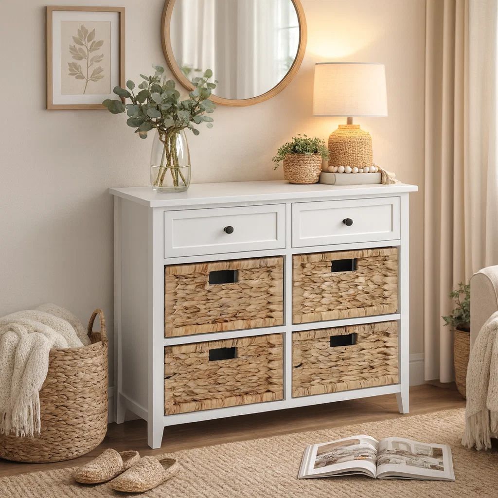 Flavius Console Table With 6 Drawers, White - View 7