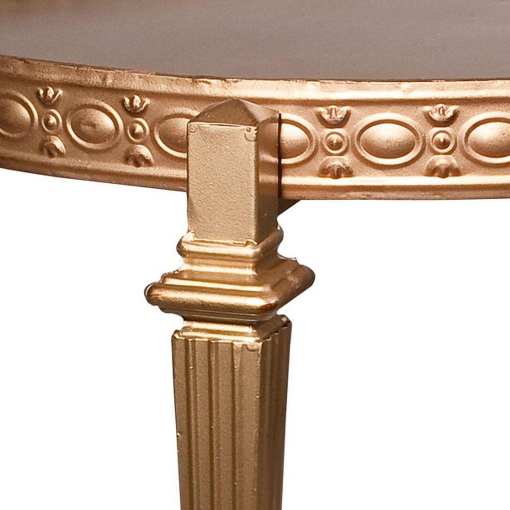 32 Inch Metal Cocktail Table, Circular Pattern Edged Round Top, Copper - View 2