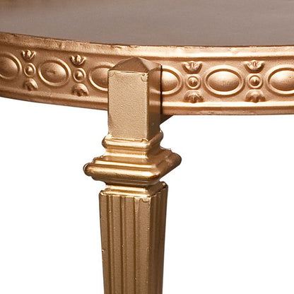 32 Inch Metal Cocktail Table, Circular Pattern Edged Round Top, Copper - View 2