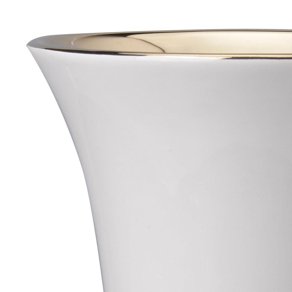 Ceramic Vase with Flared Top and Pedestal Base, Large, White and Gold - View 5