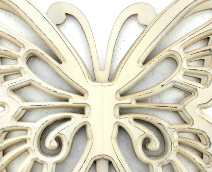 Set of 2 Wooden Butterfly Wall Plaque with Cutout Detail, White - View 3