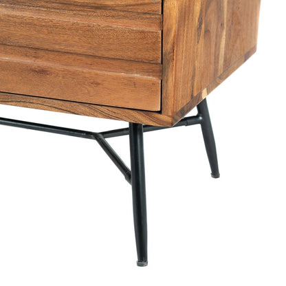 2 Drawer Wooden Nightstand with Metal Angled Legs, Black and Brown - View 6