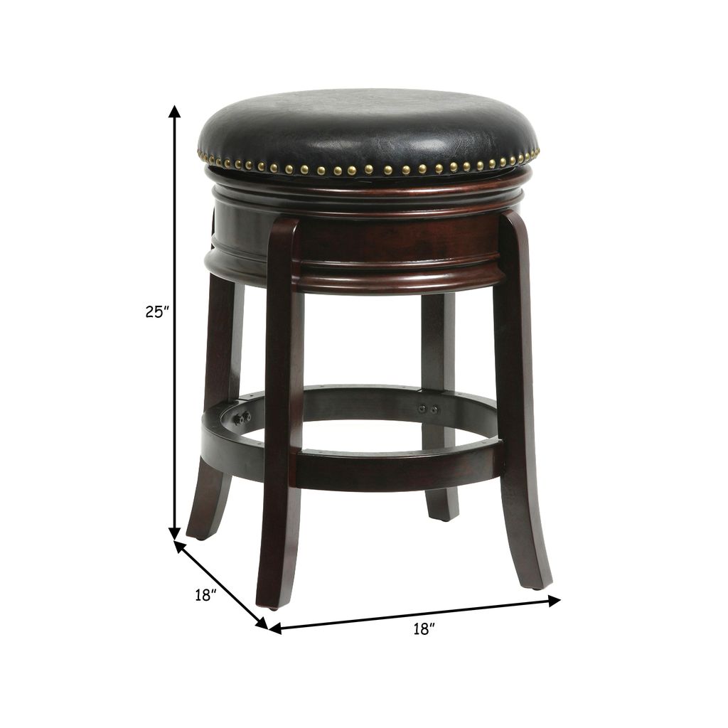 Sabi 24 inch Swivel Counter Stool, Solid Wood, Faux Leather, Cappuccino, Brown - View 6