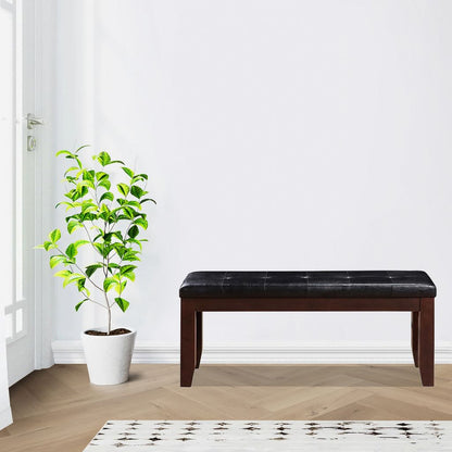 Leather Upholstered Wooden Bench With Tufted Seat, Espresso Brown & Black - View 7