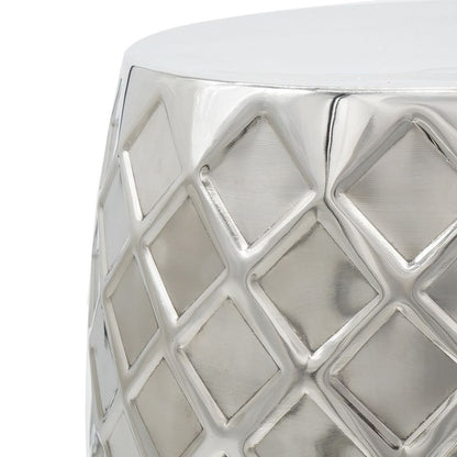 20 Inch Stool Table, Modern, Aluminum Metal, Drum Shape, Elegant Silver - View 3