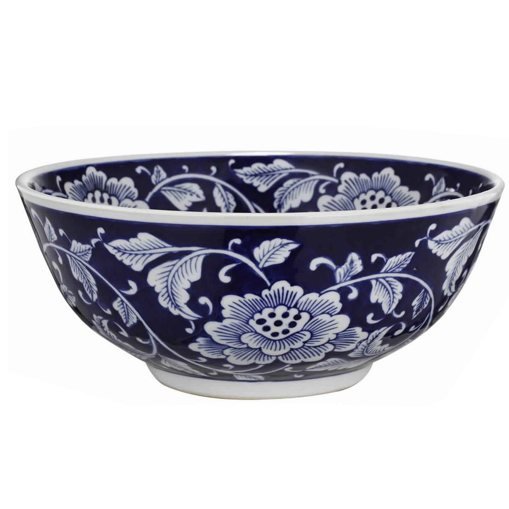 Round Ceramic Bowl with Floral Print, Set of 2, Blue And White, - View 3