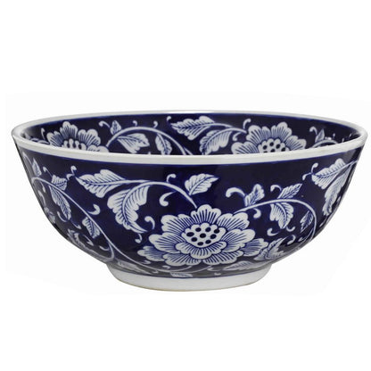 Round Ceramic Bowl with Floral Print, Set of 2, Blue And White, - View 3
