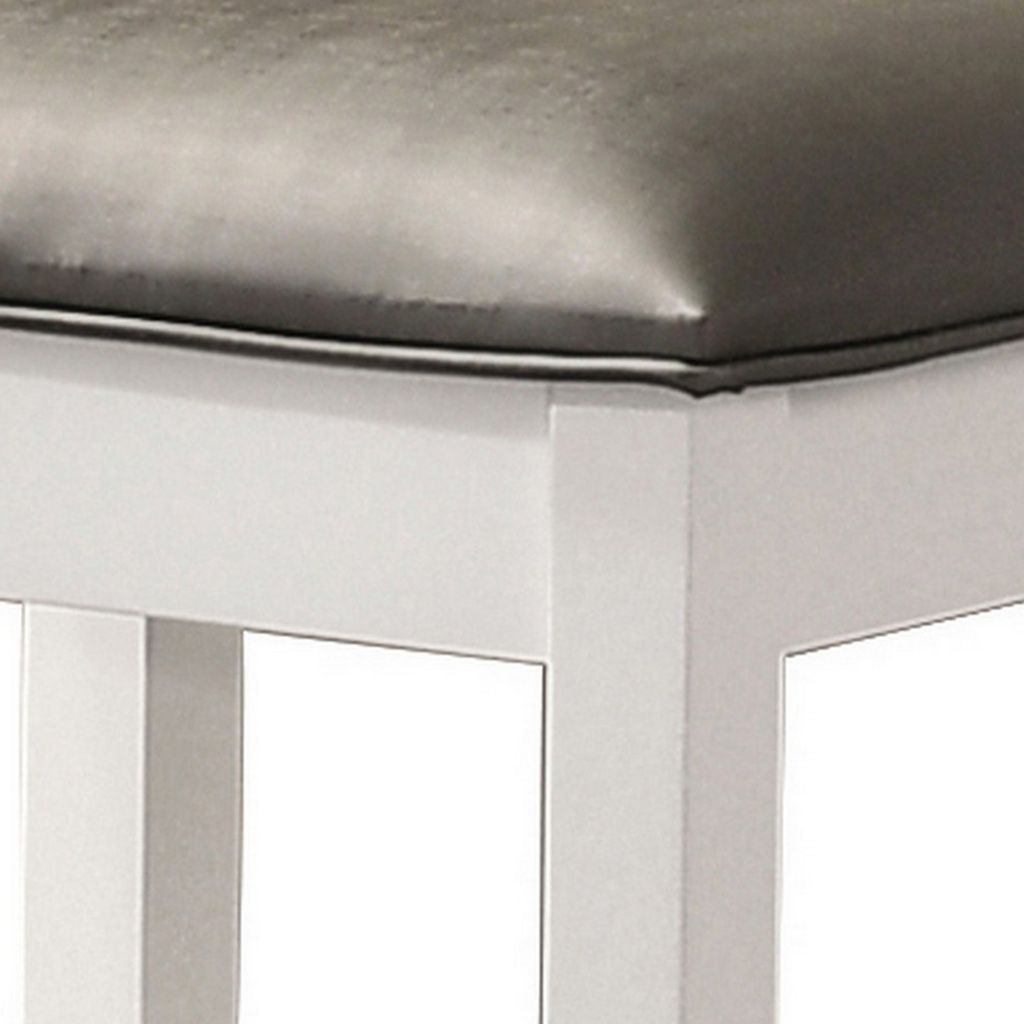 Felicity 16 Inch Upholstered Vanity Stool, Padded Seat, Glossy White - View 3
