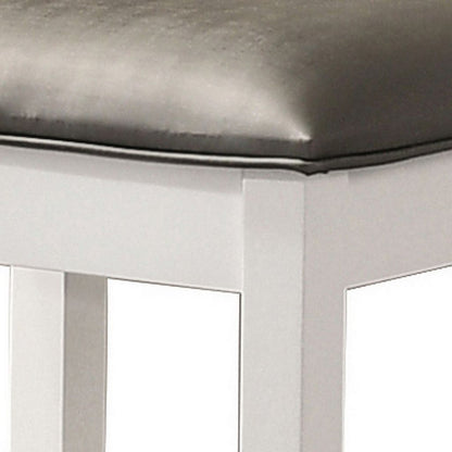 Felicity 16 Inch Upholstered Vanity Stool, Padded Seat, Glossy White - View 3