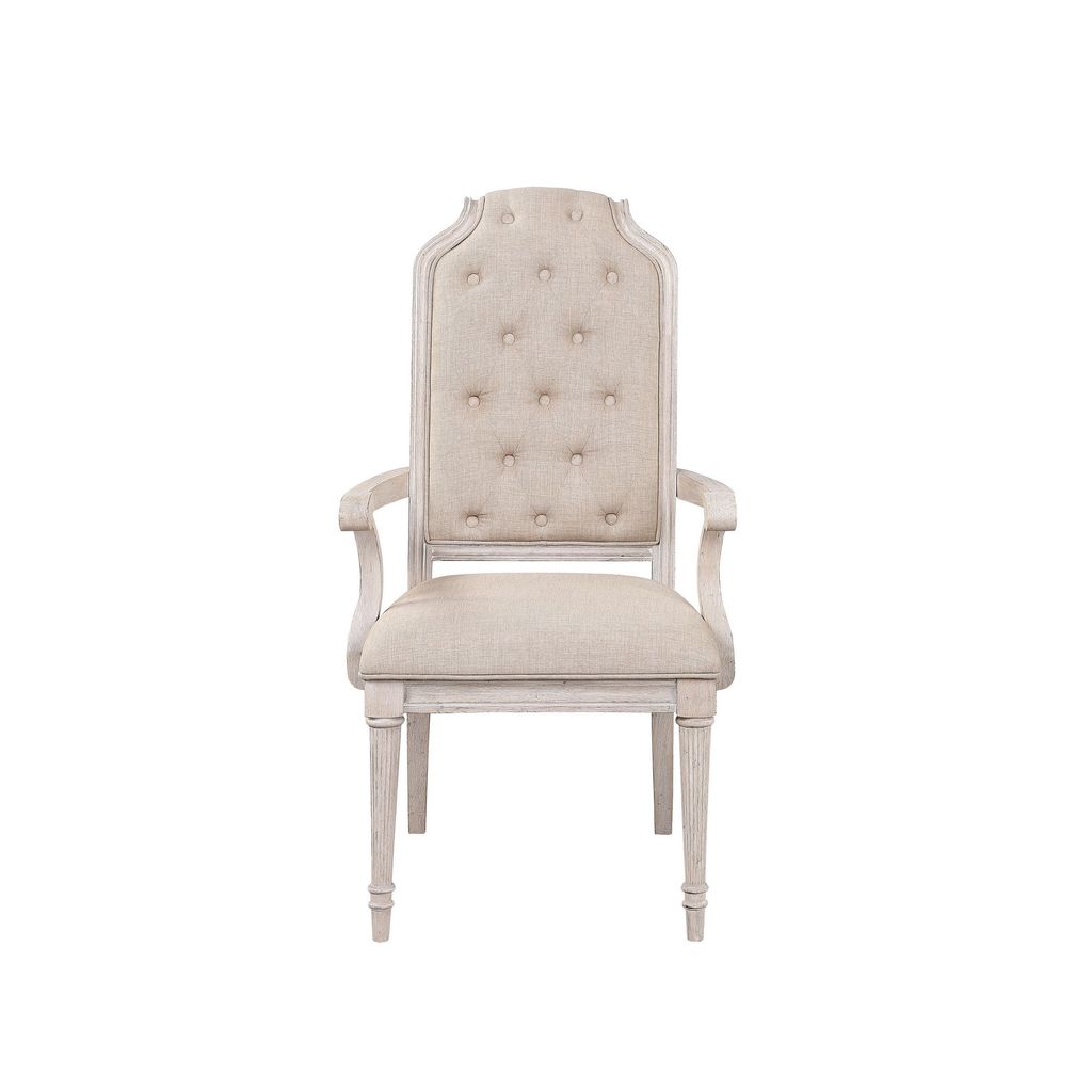 Arm Chair with Padded Seat and Button Tufts, Set of 2, Beige - View 3