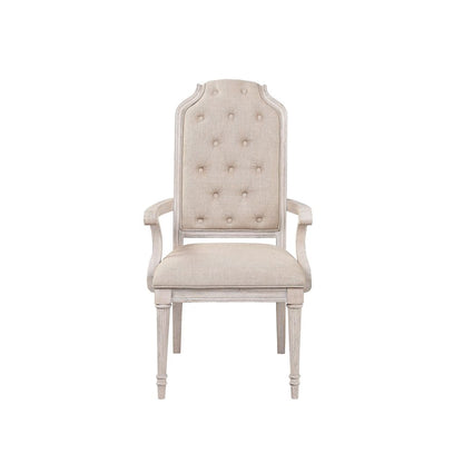 Arm Chair with Padded Seat and Button Tufts, Set of 2, Beige - View 3