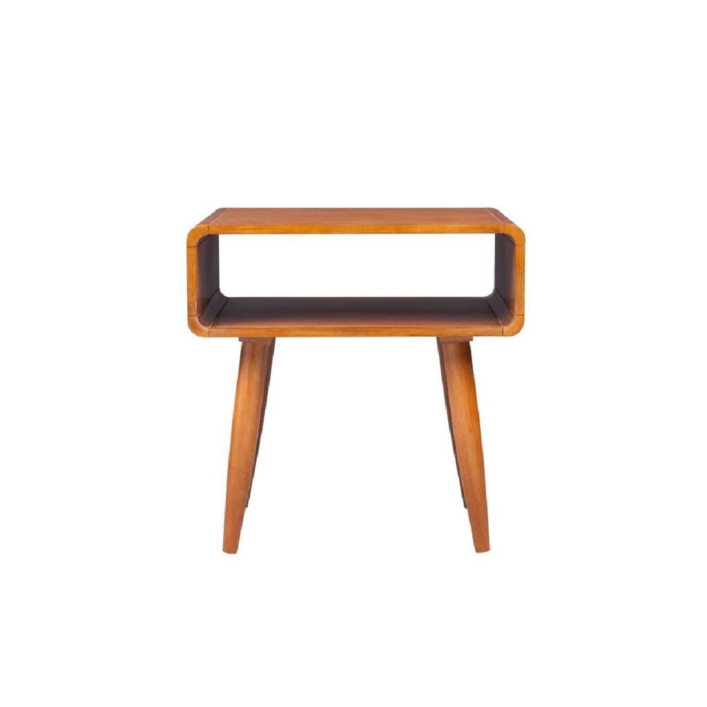 Rectangular Wooden End Table with Open Shelf and Splayed legs, Brown - View 2