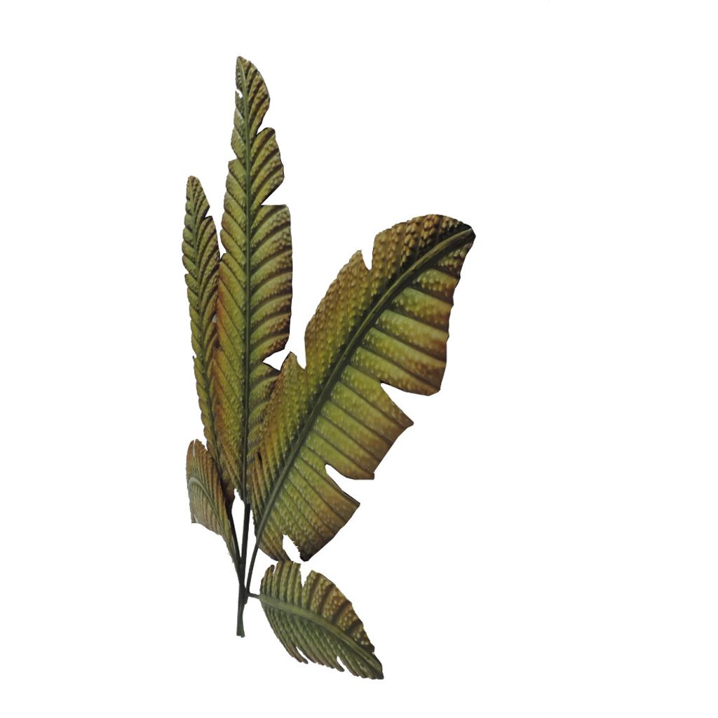 35 Inch Tropical Metal Palm Leaf Wall Mount Accent Decor, Brushed Green, Antique Yellow, Black - View 2