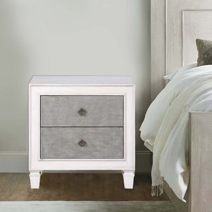 Nightstand with 2 Drawers and Diamond Handle, Gray - View 7
