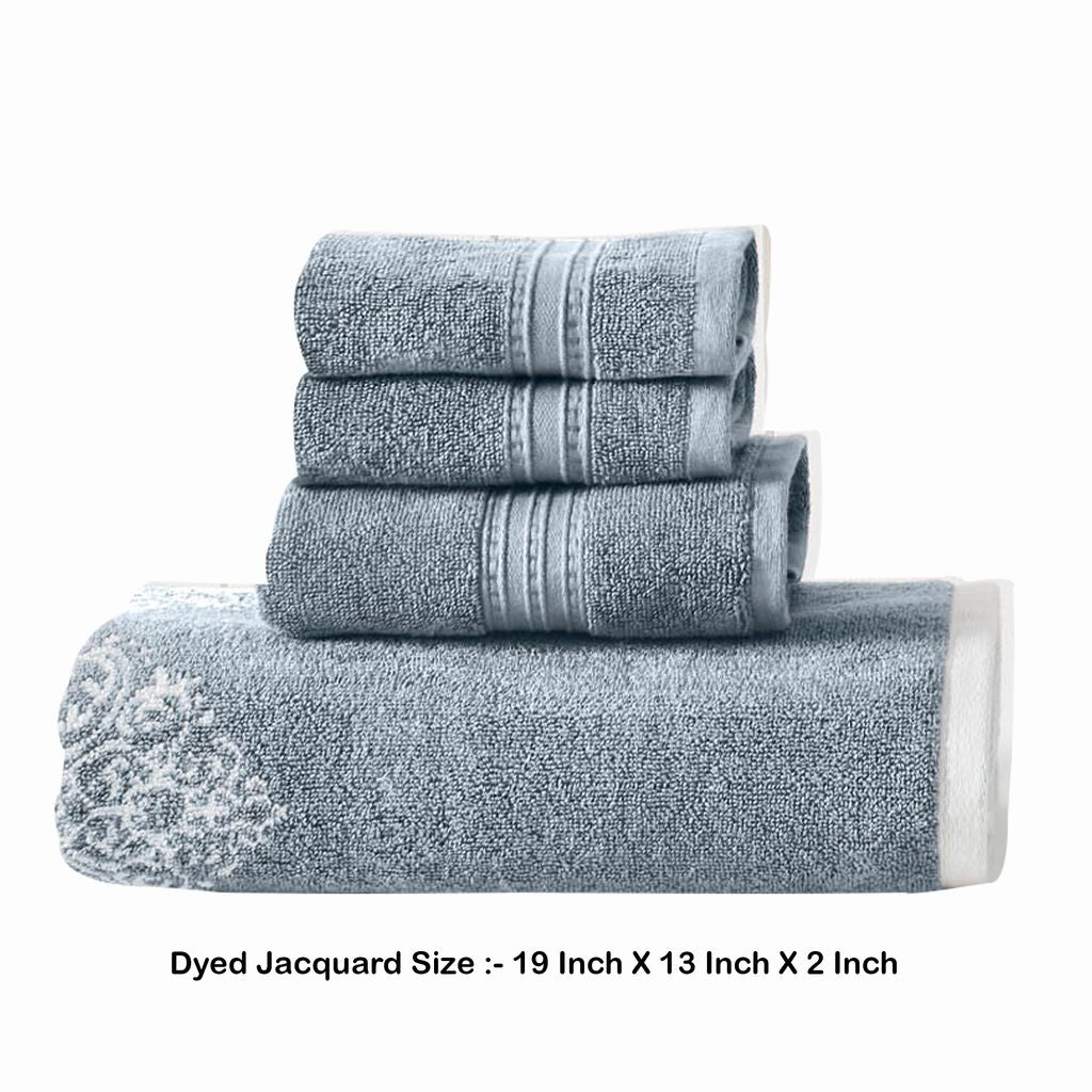 Eula Modern 6 Piece Cotton Towel Set, Stylish Damask Pattern, Slate Blue - View 6