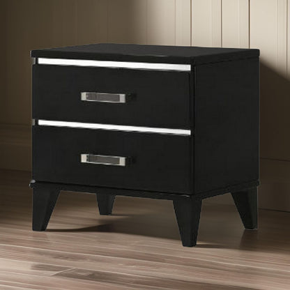 Nightstand with 2 Drawers and Metal Trim, Black - View 7
