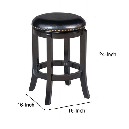 Nailhead Trim Round Leatherette Swivel Counter Stool with Flared Leg, Black - View 4