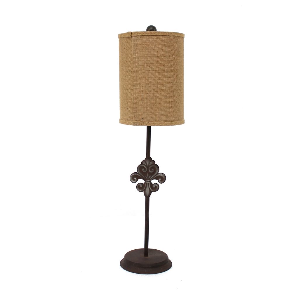 Metal Table Lamp Set of 2 with Cylindrical Drum Shade and Fleur De Lis Accent,Black
