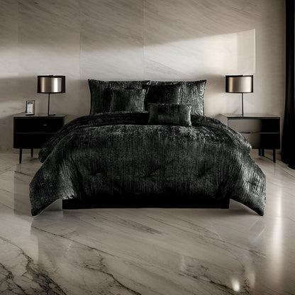 Jay 7 Piece King Comforter Set, Polyester Velvet, Deluxe Texture Black - View 7