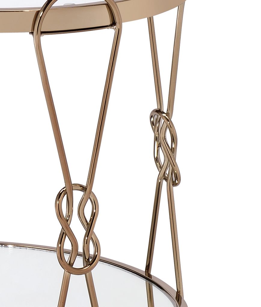 Metal End Table with Mirrored Top and 1 Bottom shelf, Gold and Clear - View 3