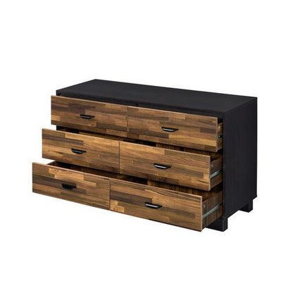 Dresser with 6 Drawers and Butcher Block Pattern, Brown and Gray - View 4